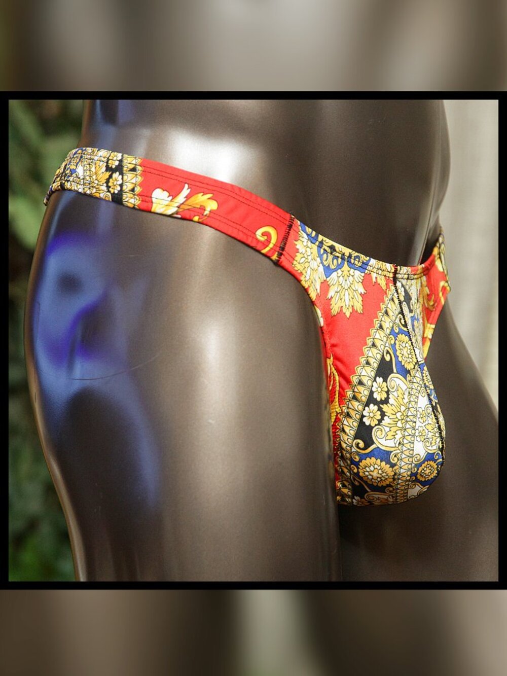Mens SALE Flaw on Orange Ornate Print 1 1/4 sides Thong Handmade - Picture 3 of 6